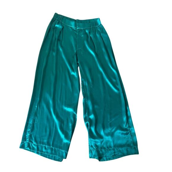 FREE PEOPLE Good Days Satin Trouser in Emerald Size Medium - Picture 2 of 8